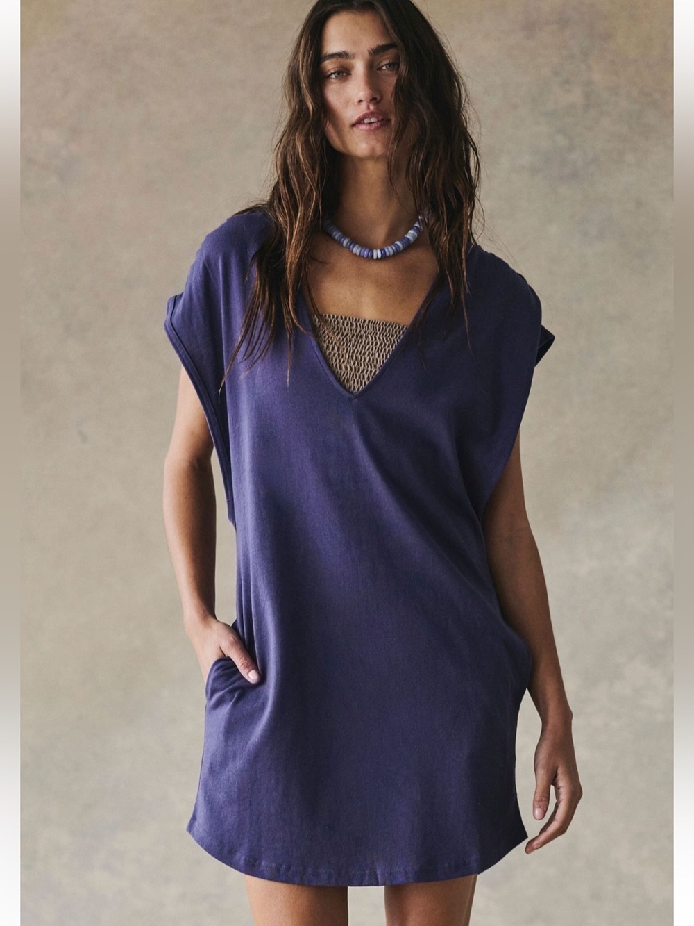 NWT Free People Alex Cotton-Jersey Mini Dress Elderberry S